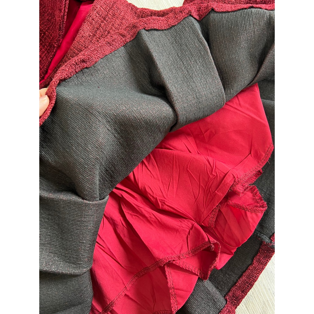 Váy Đi Chơi Set Dạ Thu Đông Sang Chảnh Thiết Kế Dáng Ngắn Chất Tweed Màu Đỏ Đô Phối Cổ Sơ Mi Đen HÀ LINH STORE