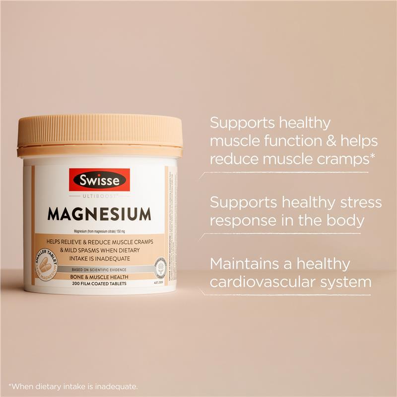 Swisse Ultiboost Magnesium Viên Uống Bổ Sung Magie Tăng Cường Cơ Bắp Giảm Căng Thẳng Duy Trì Năng Lượng