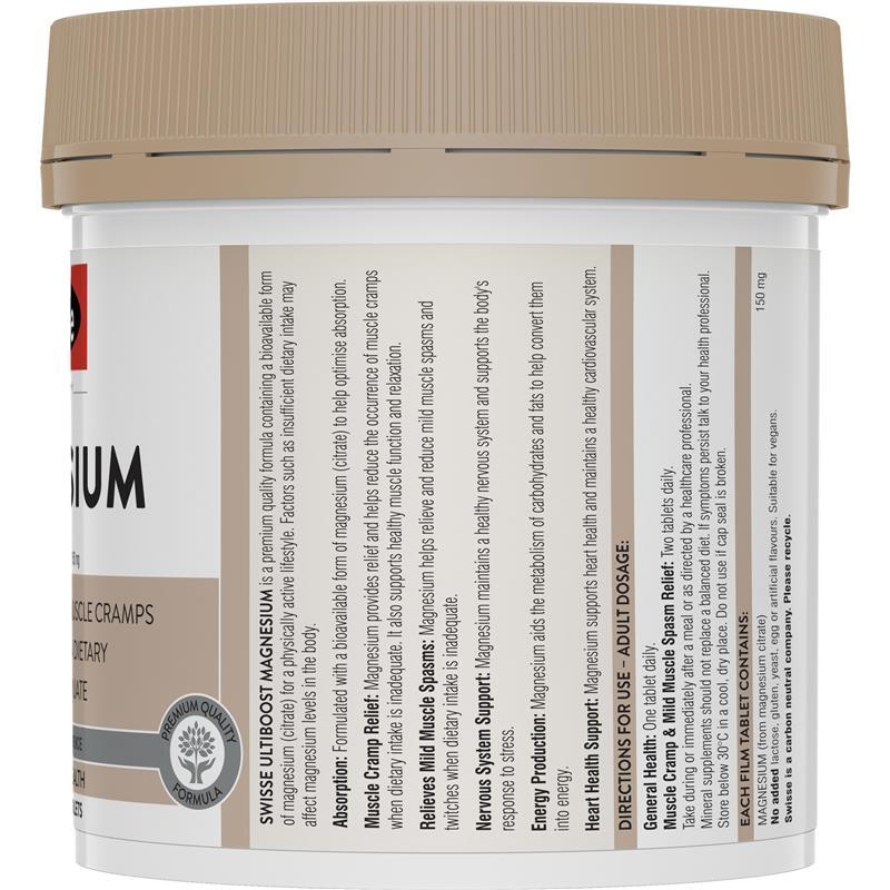 Swisse Ultiboost Magnesium Viên Uống Bổ Sung Magie Tăng Cường Cơ Bắp Giảm Căng Thẳng Duy Trì Năng Lượng