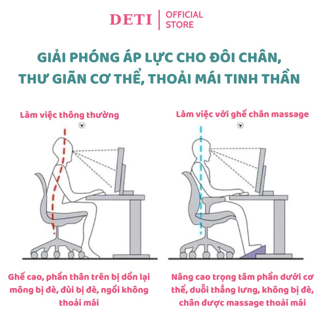 Ghế gác chân massage, Ghế kê chân Công Thái Học cho dân văn phòng, sinh viên, Ghế gaming mát xa thư giãn, giảm stress