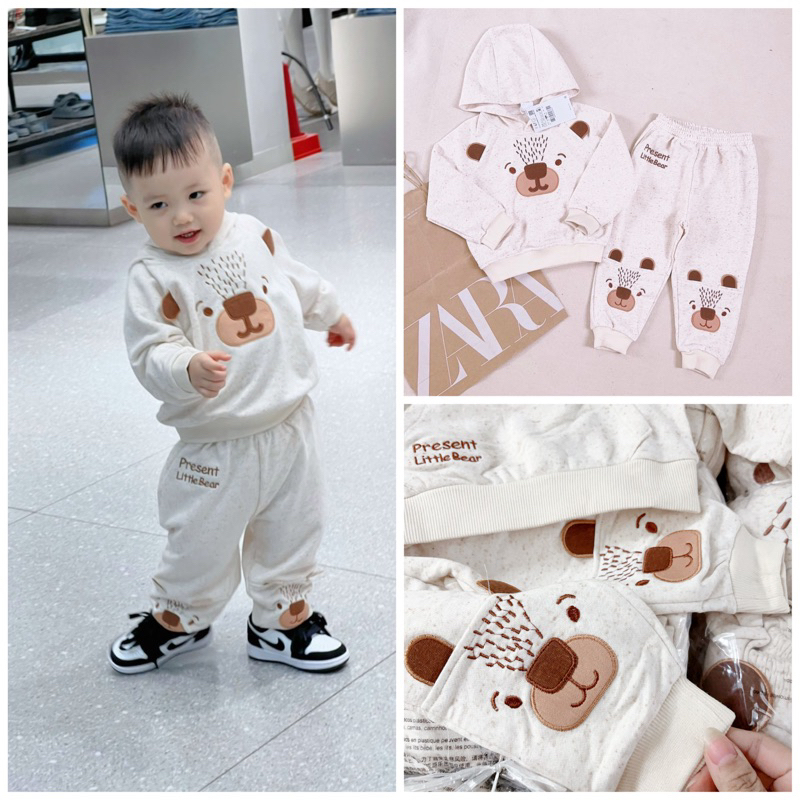 ✨MALINHKID✨BN63- Bộ nỉ mũ màu be GẤU BE trẻ em VNXK