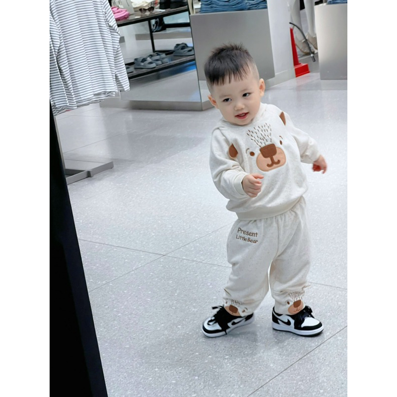 ✨MALINHKID✨BN63- Bộ nỉ mũ màu be GẤU BE trẻ em VNXK