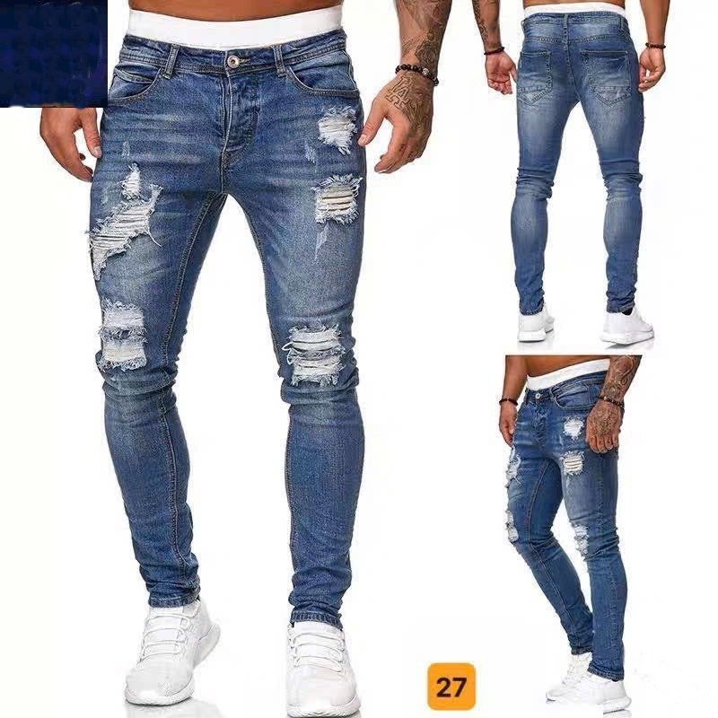 Quần jean nam Rách Gối Màu Xám Xanh Trẻ Trung Chất Co Giản Thoải Mái Cao cấp