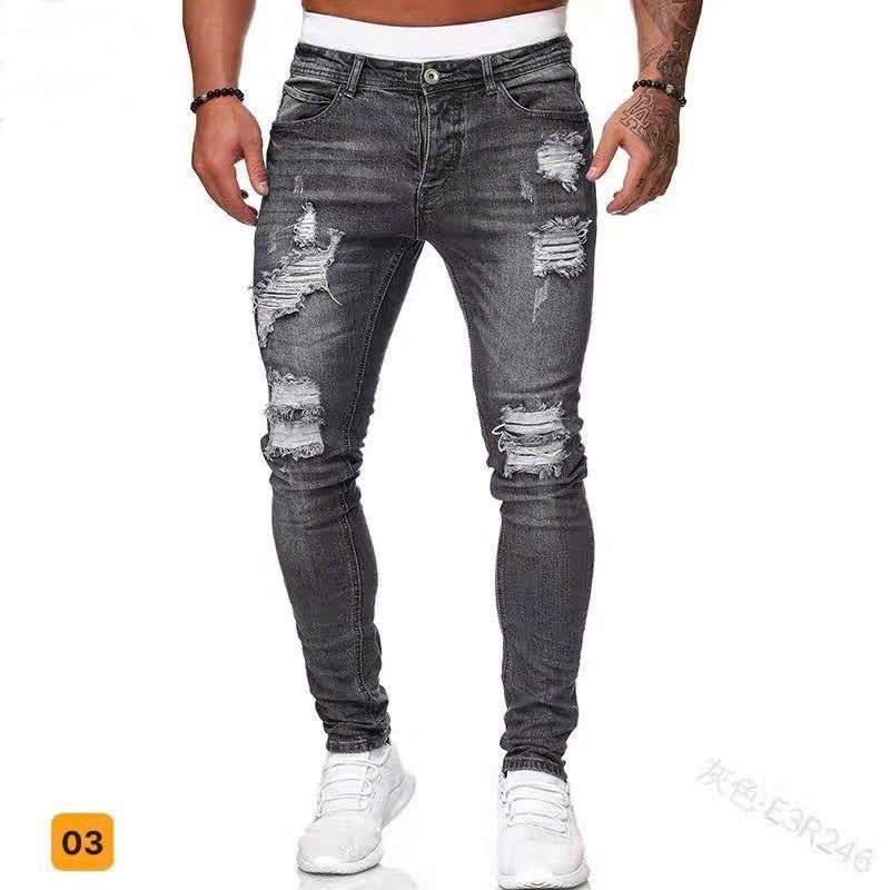 Quần jean nam Rách Gối Màu Xám Xanh Trẻ Trung Chất Co Giản Thoải Mái Cao cấp