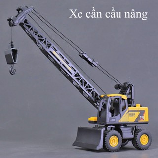 Đồ chơi mô hình xe cẩu ủi tự hành chạy đà 4 bánh xe cần trục móc nâng hạ bàn xoay 360 độ