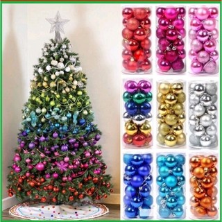 Hộp 24 quả châu màu trơn phối kiểu trang trí cây thông noel - set châu 24 quả 40li/60li decor giáng sinh