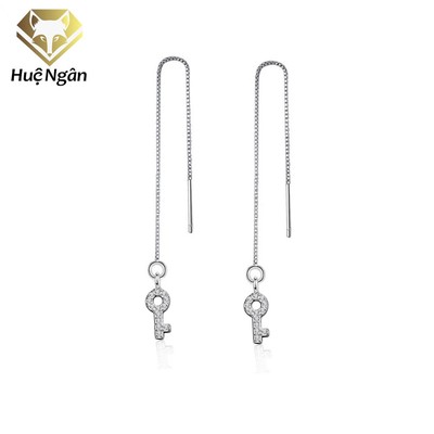 Bông tai bạc Ý 925 Huệ Ngân - Chìa khóa trái tim dáng dài RYE140981