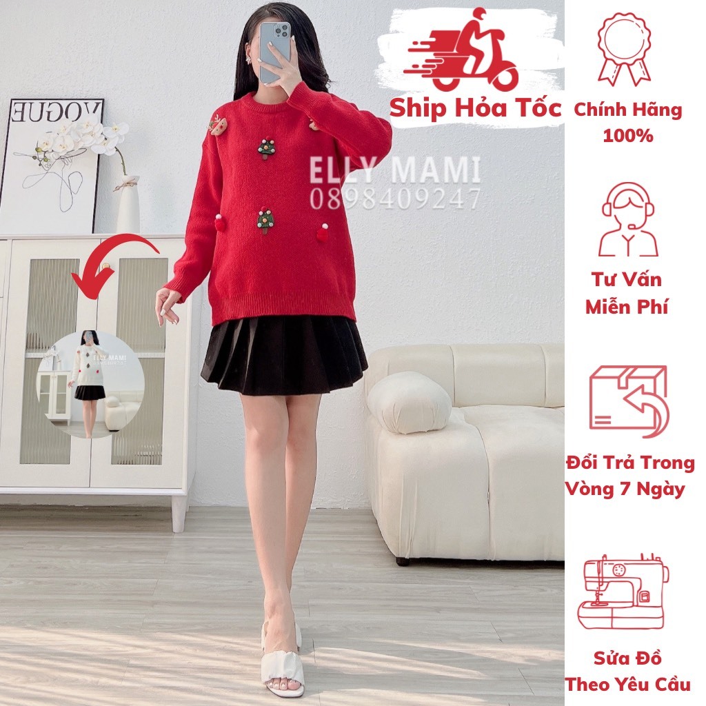 ( 40kg - 75kg ) Áo Len Bầu , Bigsize Sau Sinh , NOEL , Chất Len Dày Mịn Form Dễ Mặc Thoải Mái Áo 2