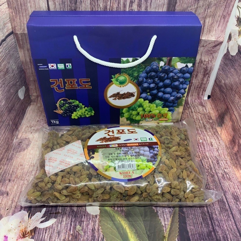 Nho Sấy Khô Hàn Quốc Hộp 1Kg, Quà Tặng Ngày Tết Ý Nghĩa