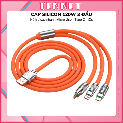 Dây Cáp Sạc Nhanh 3 Trong 1 120W 6A Micro Usb/ Type C / Lai ning Bằng Hợp Kim Kẽm và Silicone