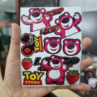 Tem logo sticker gấu dâu hồng mini dễ thương trang trí xe