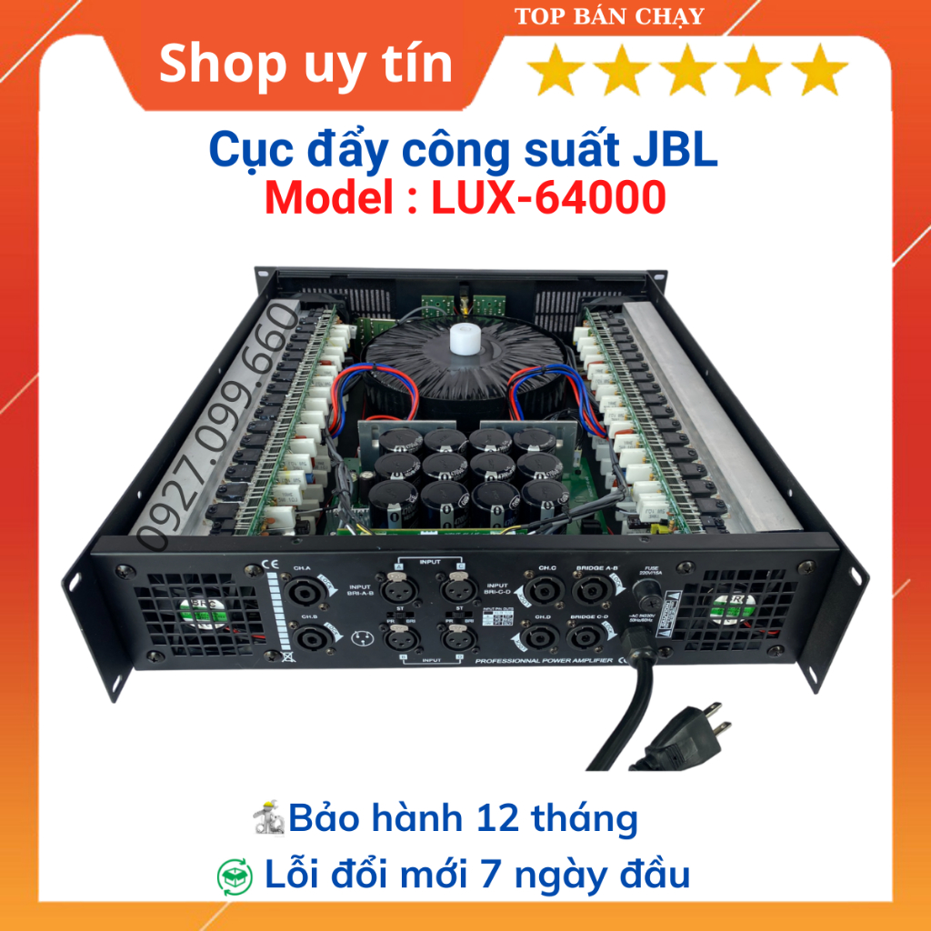 Cục đẩy công suất 4 kênh thương hiệu JBL LUX-64000, mẫu mới 2024  chuyên dùng gia đình,phòng trà,quán ăn...