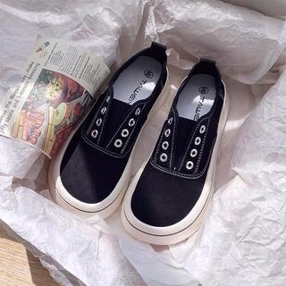 Giày thể thao nữ chất vải dáng basic, Giày sneaker nữ cá tính đế cao màu đen trắng kem năng động trẻ trung hot trend