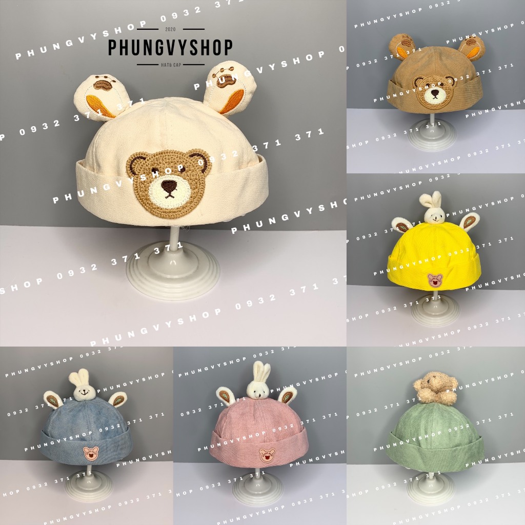 Bé 1-3 tuổi- Mũ nồi beret dễ thương Nón BEANIE NHÍ GẤU NỒI- phungvyshop trẻ em trai gái