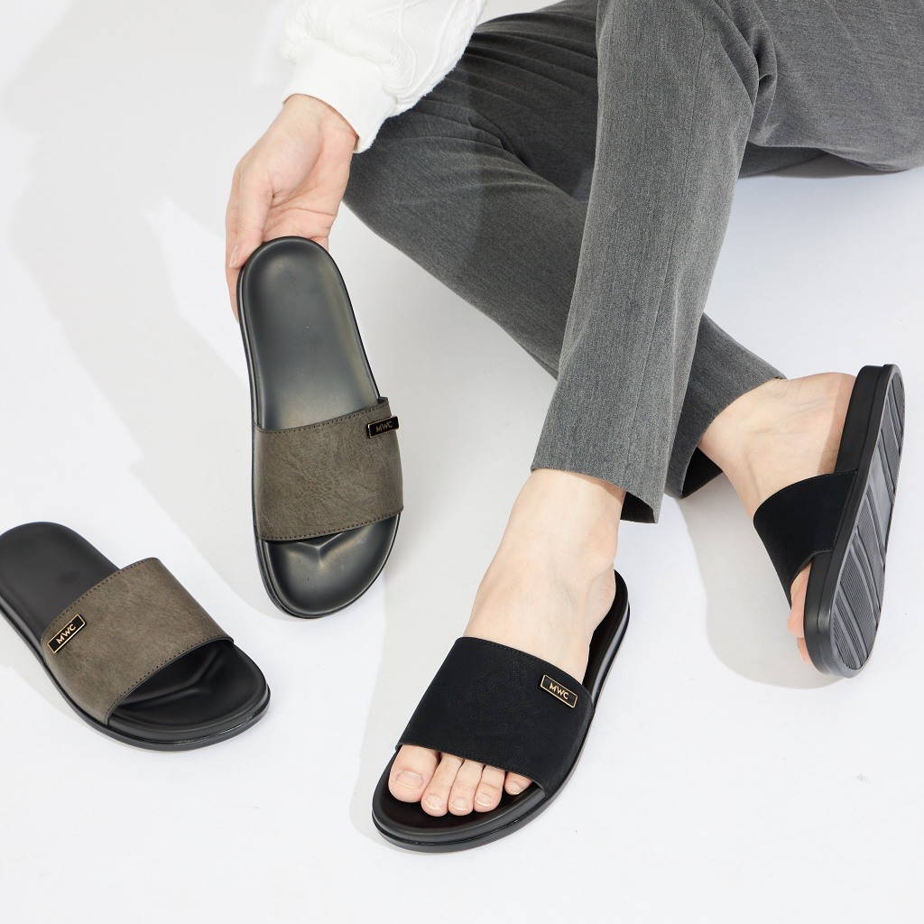 Dép Nam MWC 7829 - Dép Nam Chất Liệu Da Trơn Phối Khoá Kim Loại Basic