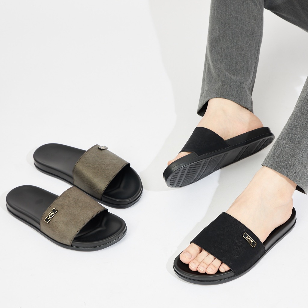 Dép Nam MWC 7829 - Dép Nam Chất Liệu Da Trơn Phối Khoá Kim Loại Basic