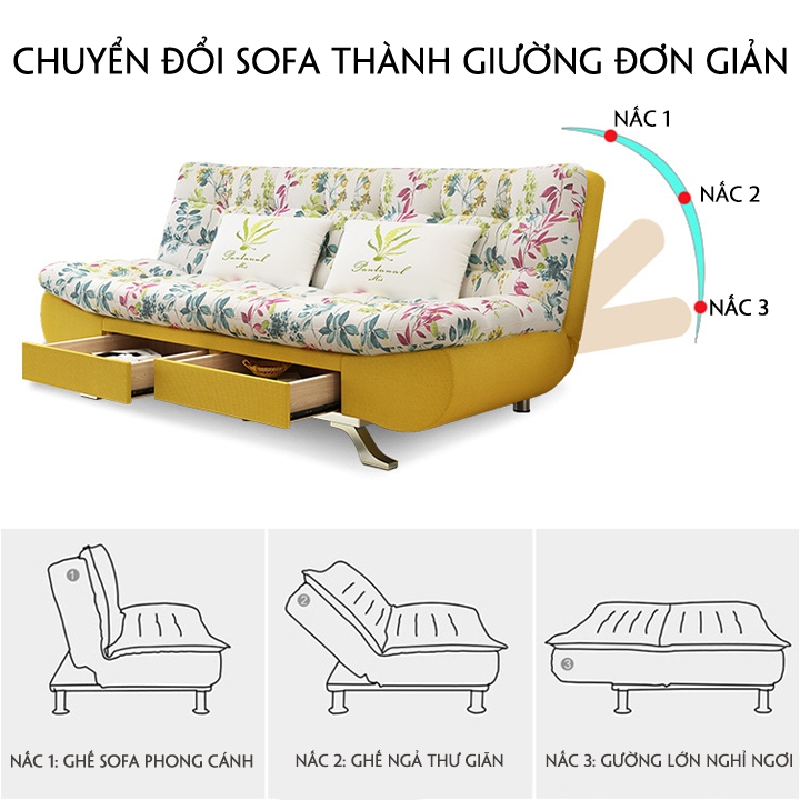 Ghế Sofa Bed Đa Năng Ngăn Chứa Đồ Tiện Lợi - Sofa Bed Family Happy Điều  Thoải Mái Kích Thước 186x118x27cm