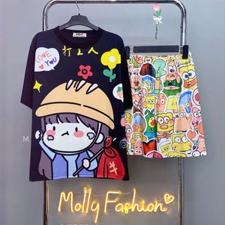 Set đồ bộ hoạt hình ❤️ Bộ mặc nhà Cartoon BOY MŨ VÀNG form rộng Unisex nam nữ Molly Fashion