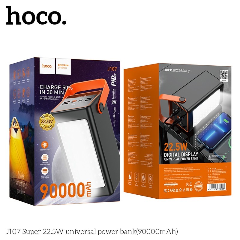 Sạc dự phòng không dây chính hãng Hoco J107 dung lượng 90000Mah dòng 2023 sạc nhanh 22.5W tích hợp đèn led cổng typec