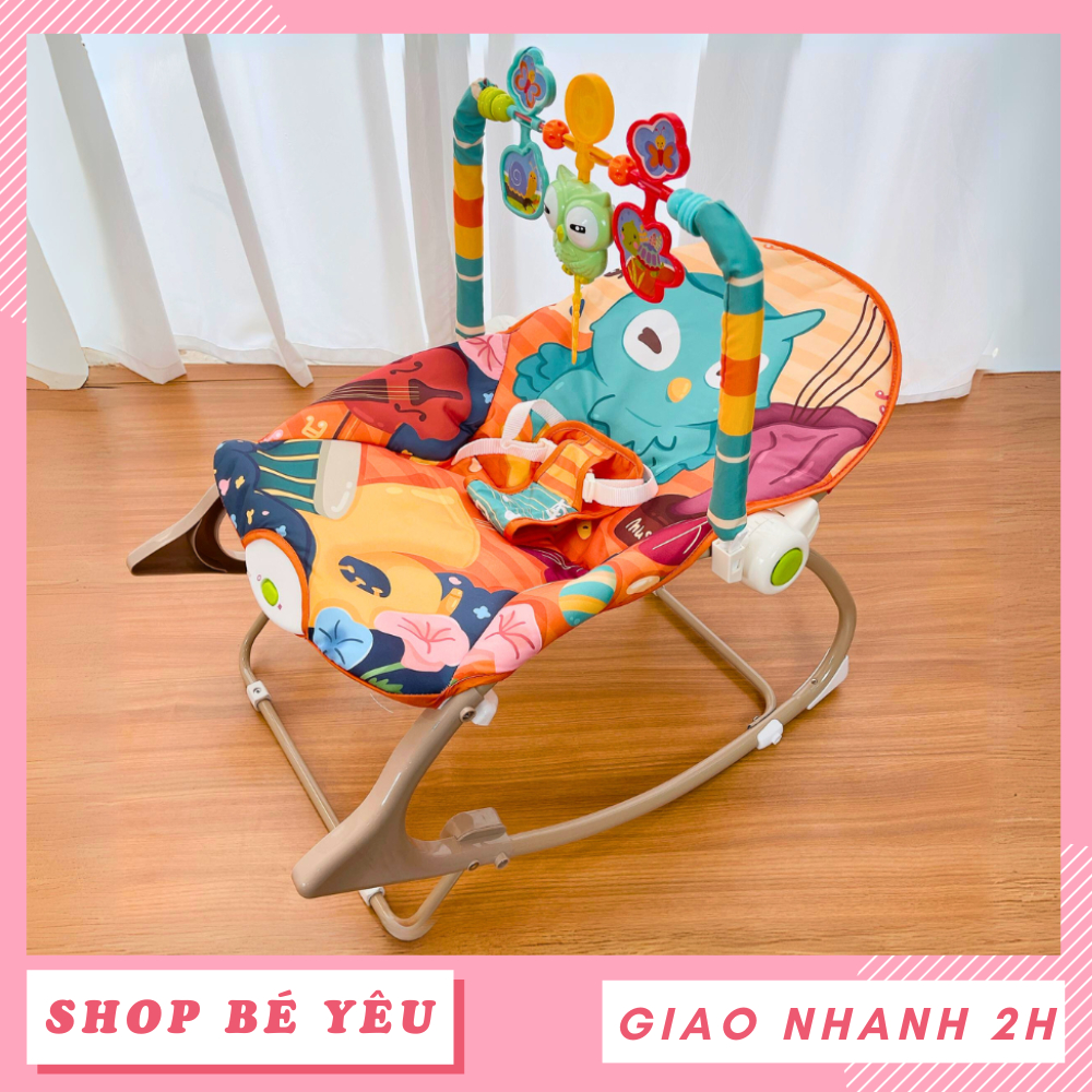 Ghế rung nhún cho bé họa tiết cú mèo đáng yêu 2 chế độ rung và nghỉ mẫu mới nhất