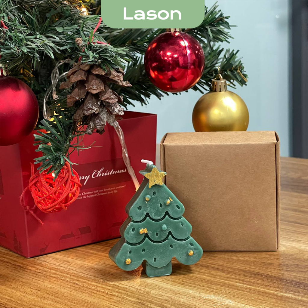 Nến thơm giáng sinh hình cây thông Noel Christmas kèm hộp giấy, quà tặng trang trí cho mùa lễ hội hương thơm dịu nhẹ