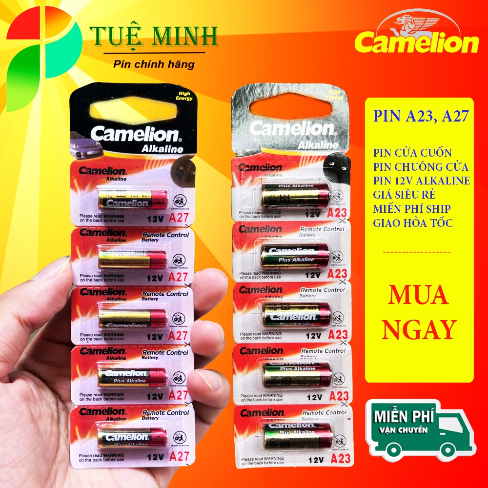 ( Vỉ 5 Viên ) Pin Camelion A23, A27 12V Alkaline, Pin cửa cuốn, pin chuông của A23, A27 12V giá siêu tốt