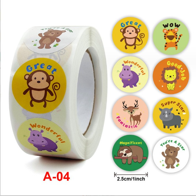 Sticker cuộn 500 hình dán cute dễ thương đẹp giá rẻ, sticker trang trí dán sổ khen thưởng học sinh văn phòng phẩm