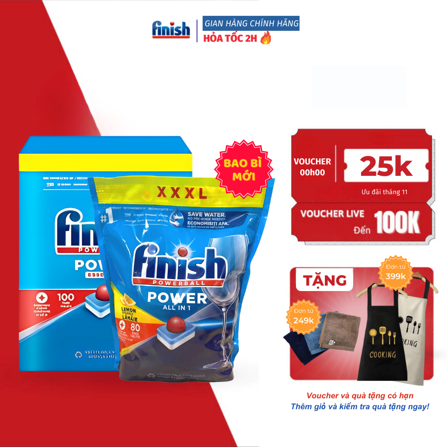 Viên Rửa Bát Finish All In 1 Max Size 48 Viên/ 80 Viên, Làm Sạch Mạnh Mẽ, Loại Bỏ Dầu Mỡ, Bảo Vệ Máy Khỏi Cặn Vôi