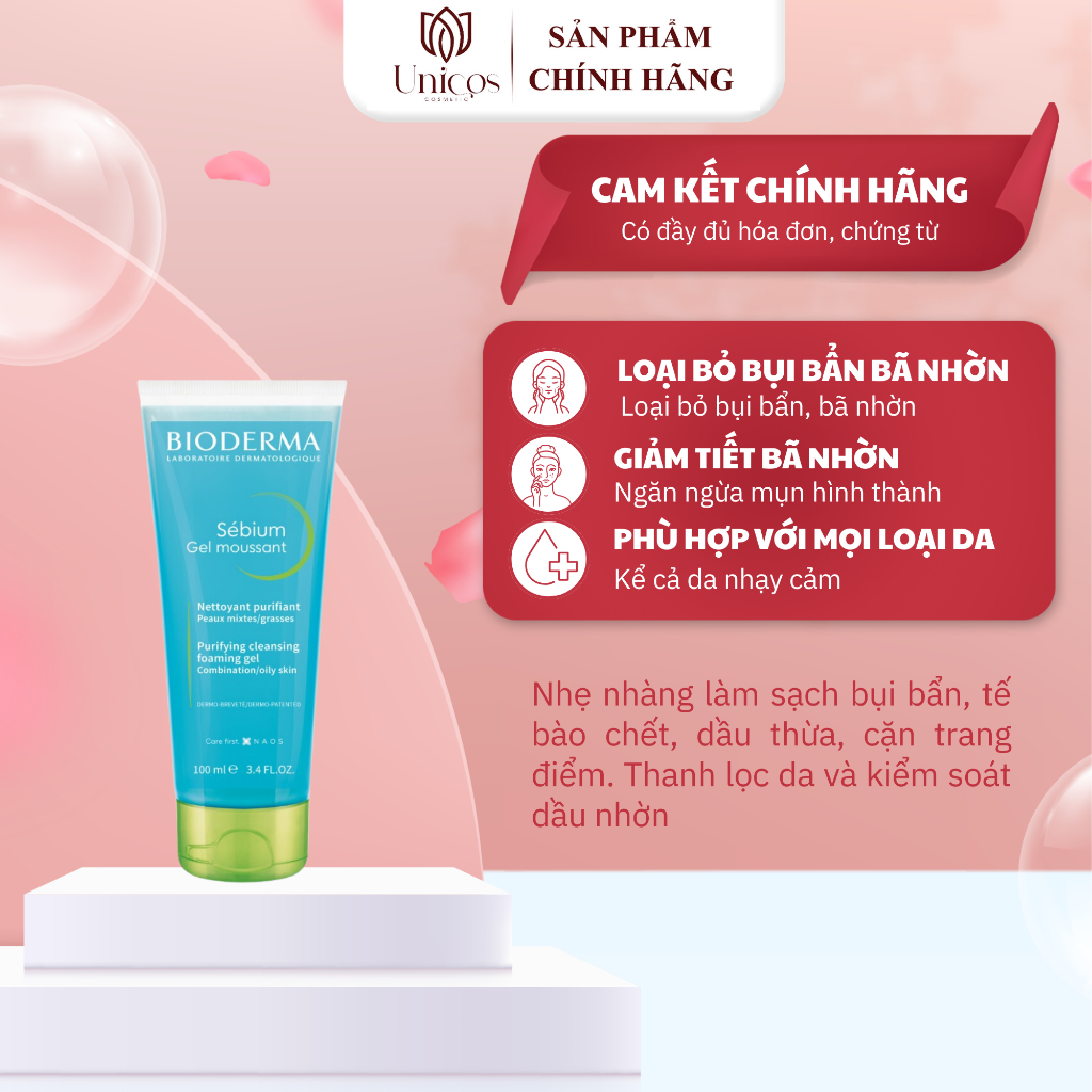 Sữa Rửa Mặt B.i.o dành cho da dầu mụn - Sửa Rửa Mặt Không Xà Phòng Làm Sạch Da - Sữa Rữa Mặt Sebium Gel Moussant