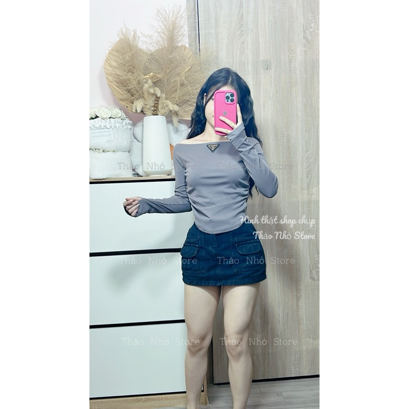 Chân váy jean đen núc kiểu