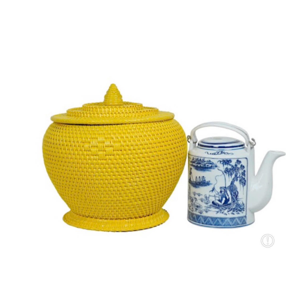 giỏ ủ ấm trà xanh đan tay thủ công