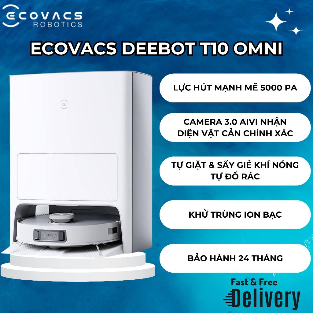 Robot hút bụi lau nhà Ecovacs Deebot T10 Omni-Tự động đổ rác & giặt khăn