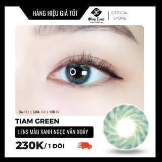 Kính áp tròng Tiam Green Blue Eyes, dòng lens cận sử dụng sáu tháng, giãn tròng vừa, màu xanh ngọc vân xoáy TIA-GN
