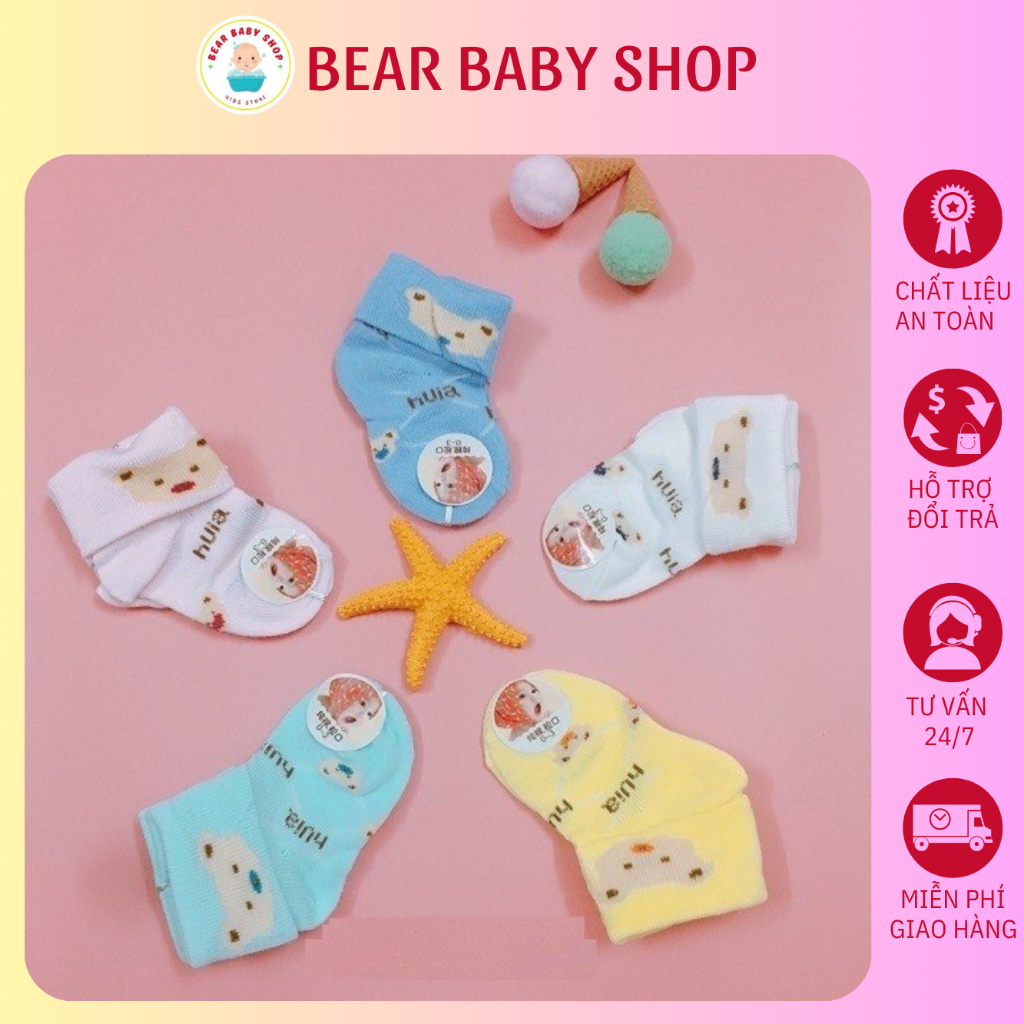 Tất len sơ sinh cổ bẻ cho bé 0-3 tháng in hình ngộ nghĩnh,đáng yêu