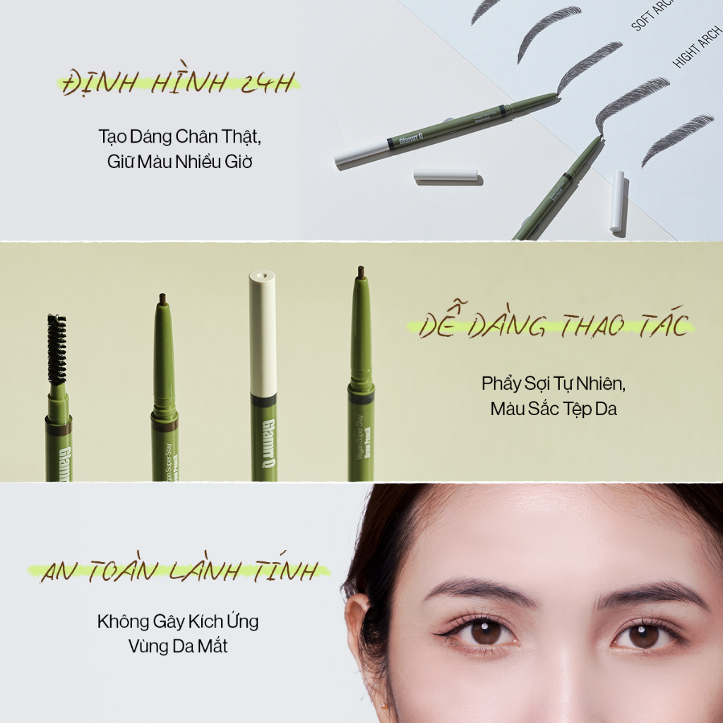 [NEW] Chì Kẻ Mày Glamrr Q Bền Màu Thuần Chay VEGAN SUPER STAY BROW PENCIL (0.08g)