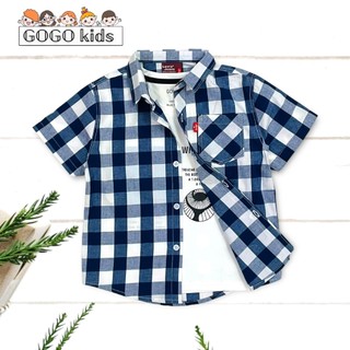 Áo sơ mi lẻ ngắn tay sọc ca rô có túi chất vải mềm mát size 18-33Kg