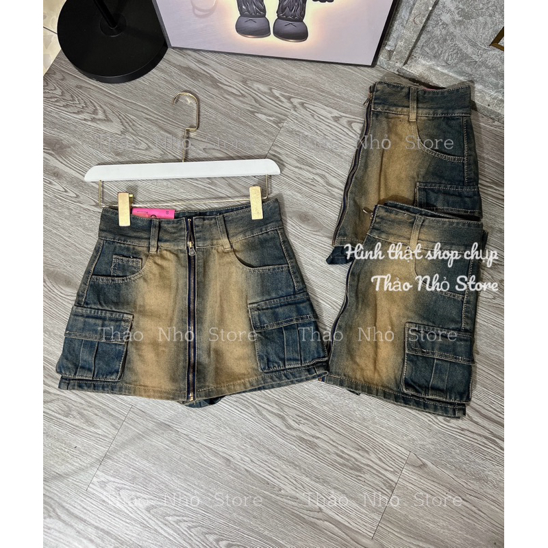 Chân váy jean phong cách màu dơ kéo khoá