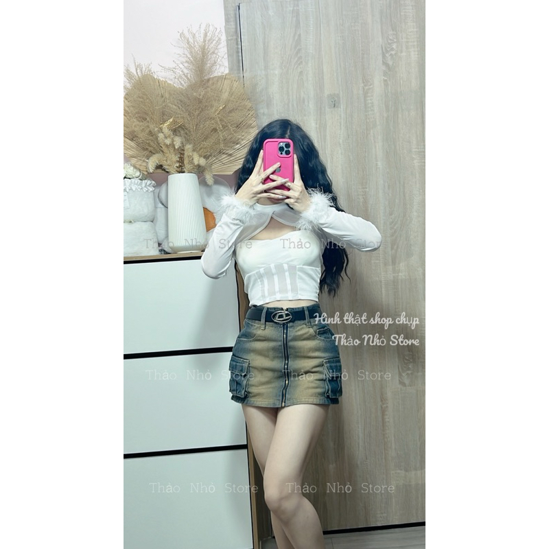 Chân váy jean phong cách màu dơ kéo khoá