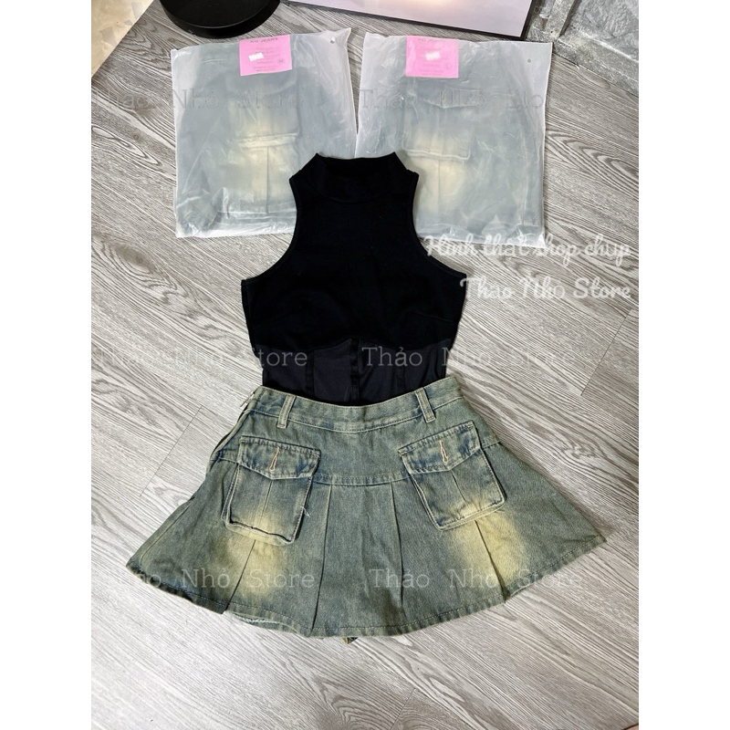 Chân váy jean xoè kéo khóa bên hông