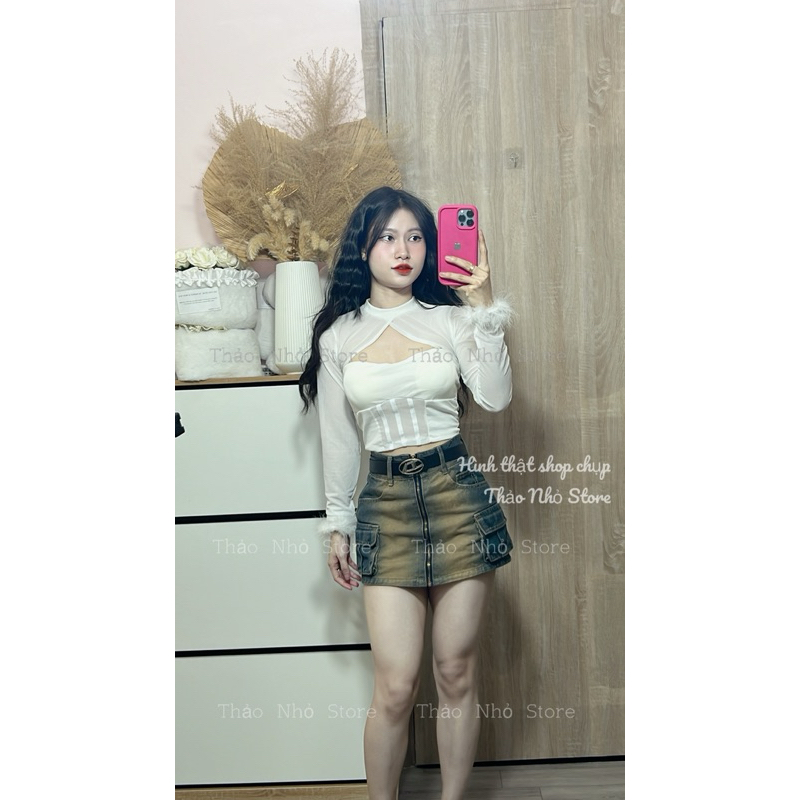 Chân váy jean phong cách màu dơ kéo khoá