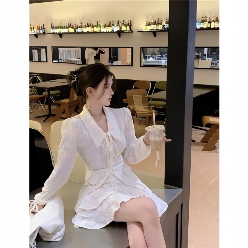 Set Bộ Váy Áo Sơ Mi Cổ Sen