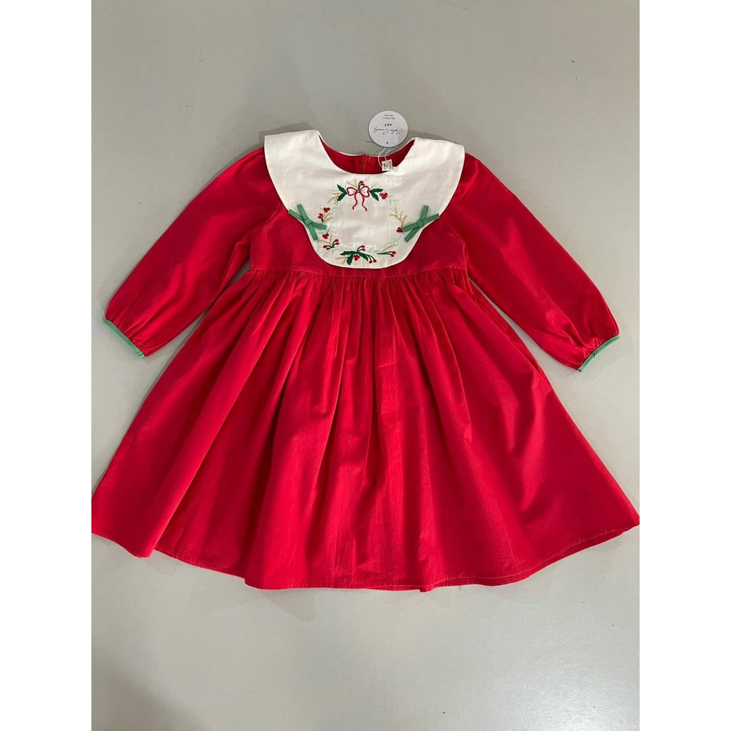 Váy thêu hoa thiết kế nơ bé gái