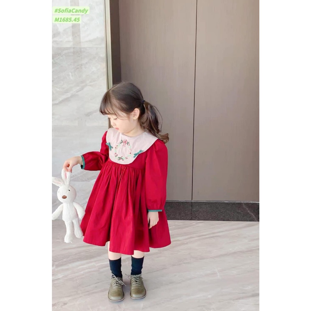 Váy thêu hoa thiết kế nơ bé gái