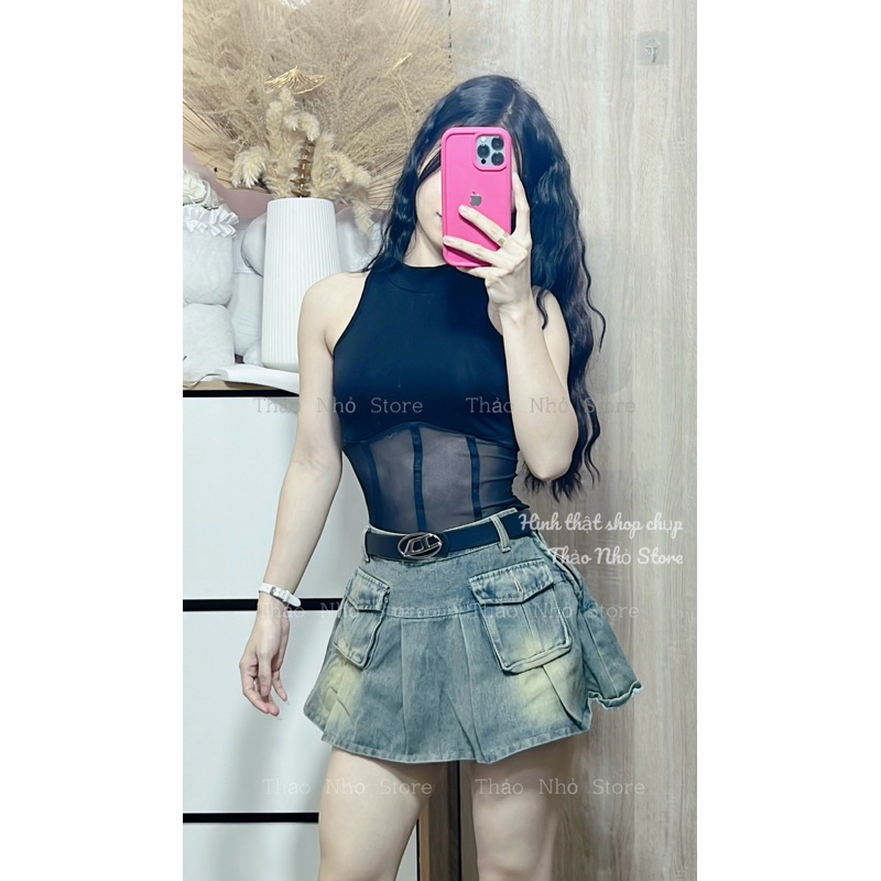 Chân váy jean xoè kéo khóa bên hông