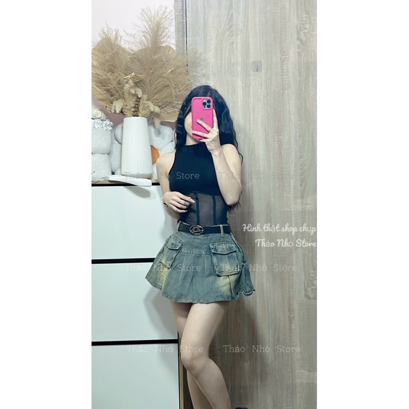 Chân váy jean xoè kéo khóa bên hông