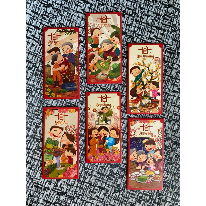 Set 6 Bao lì xì Tết LUCKY MONEY - Chúc mừng năm mới Tết Nguyên Đán Phong bao truyền thống đáng yêu gia đình