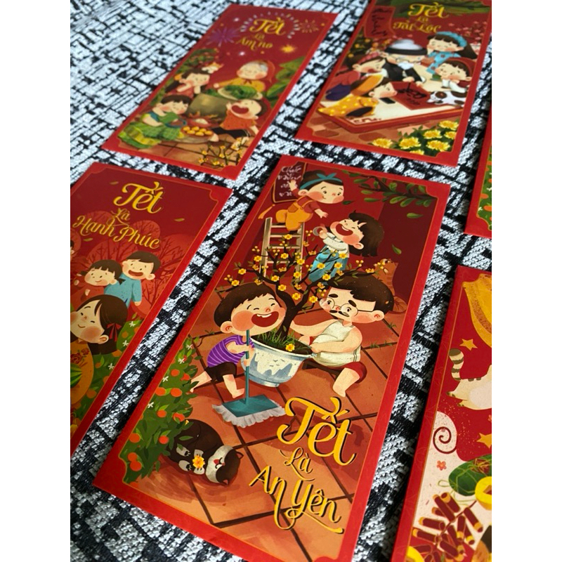 Set 6 Bao lì xì Tết LUCKY MONEY - Chúc mừng năm mới Tết Nguyên Đán Phong bao truyền thống đáng yêu gia đình