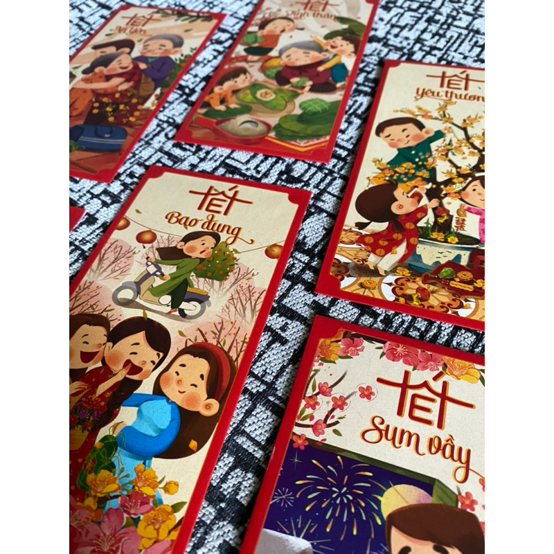 Set 6 Bao lì xì Tết LUCKY MONEY - Chúc mừng năm mới Tết Nguyên Đán Phong bao truyền thống đáng yêu gia đình