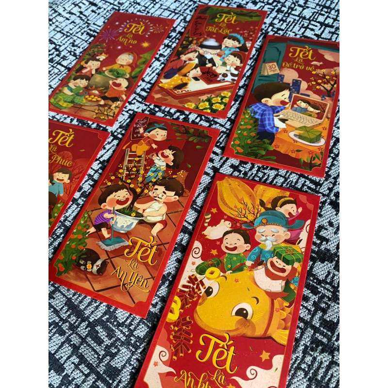 Set 6 Bao lì xì Tết LUCKY MONEY - Chúc mừng năm mới Tết Nguyên Đán Phong bao truyền thống đáng yêu gia đình