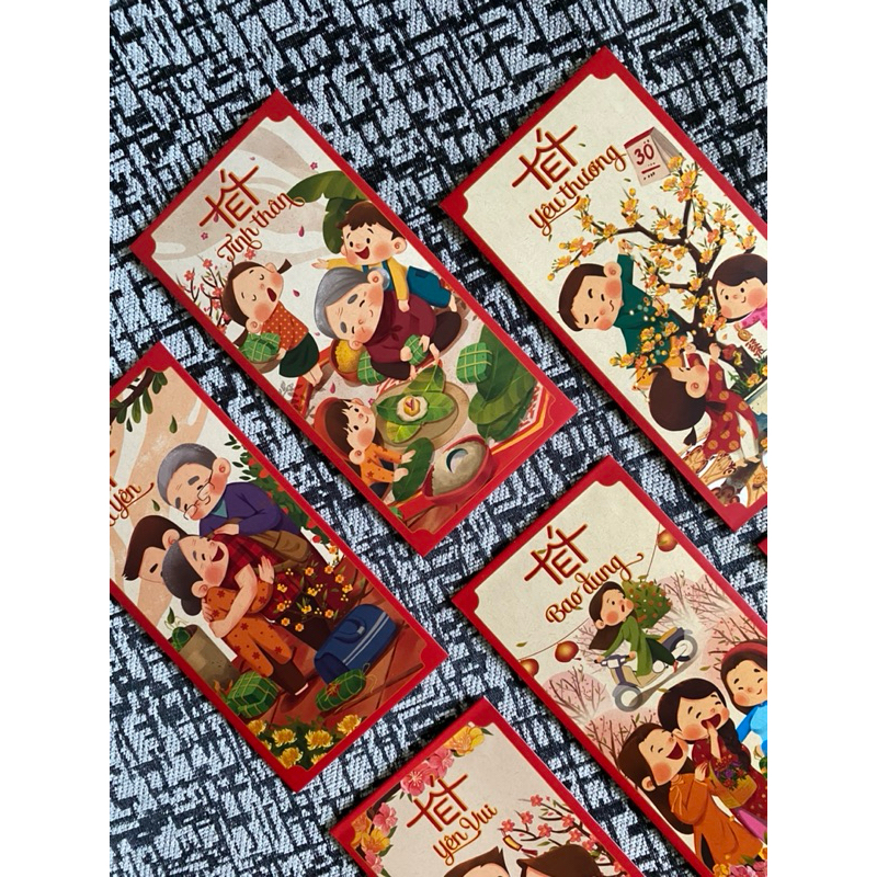 Set 6 Bao lì xì Tết LUCKY MONEY - Chúc mừng năm mới Tết Nguyên Đán Phong bao truyền thống đáng yêu gia đình